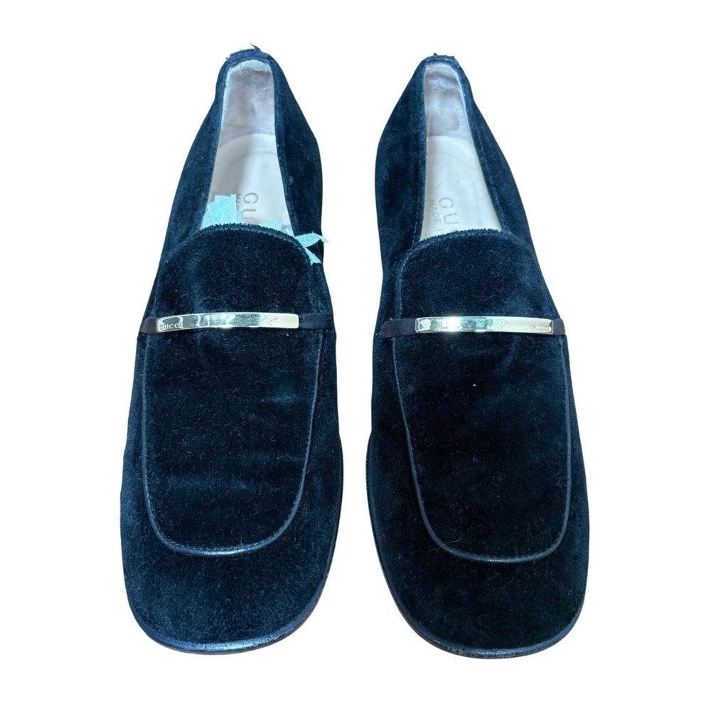 Gucci Marmont Mid‑Heel Suede Loafers Early Bar Hardware Version Black Women's 6B